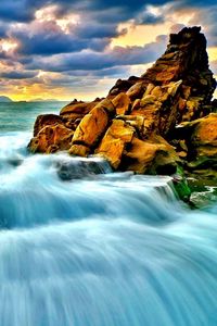 Preview wallpaper sea, surf, sunset, waterfall