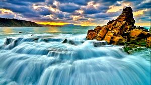 Preview wallpaper sea, surf, sunset, waterfall