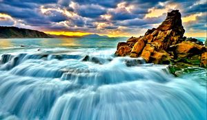 Preview wallpaper sea, surf, sunset, waterfall