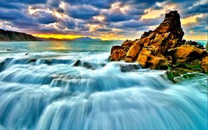 Preview wallpaper sea, surf, sunset, waterfall