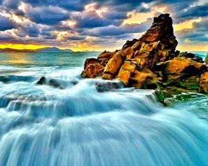 Preview wallpaper sea, surf, sunset, waterfall