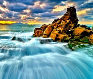 Preview wallpaper sea, surf, sunset, waterfall