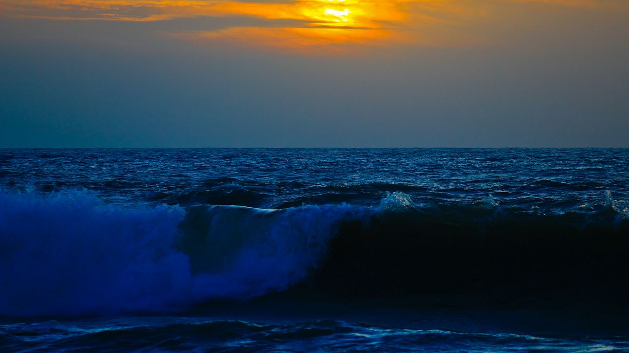 Wallpaper sea, surf, waves, sky, sunset