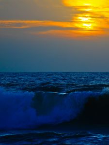 Preview wallpaper sea, surf, waves, sky, sunset