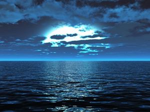 Preview wallpaper sea, surface, calm, smooth surface, light, night
