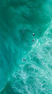 Preview wallpaper sea, surfers, aerial view, waves, water