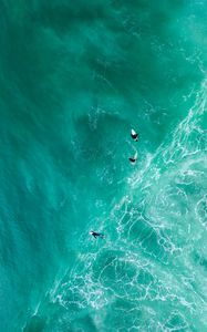 Preview wallpaper sea, surfers, aerial view, waves, water