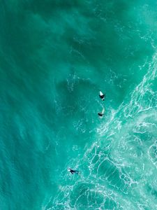 Preview wallpaper sea, surfers, aerial view, waves, water