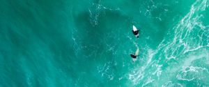 Preview wallpaper sea, surfers, aerial view, waves, water