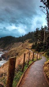 Preview wallpaper sea, the road along the sea, clouds, landscape