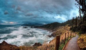 Preview wallpaper sea, the road along the sea, clouds, landscape