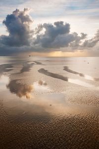 Preview wallpaper sea, tide, pools, sand, clouds, sky, evening