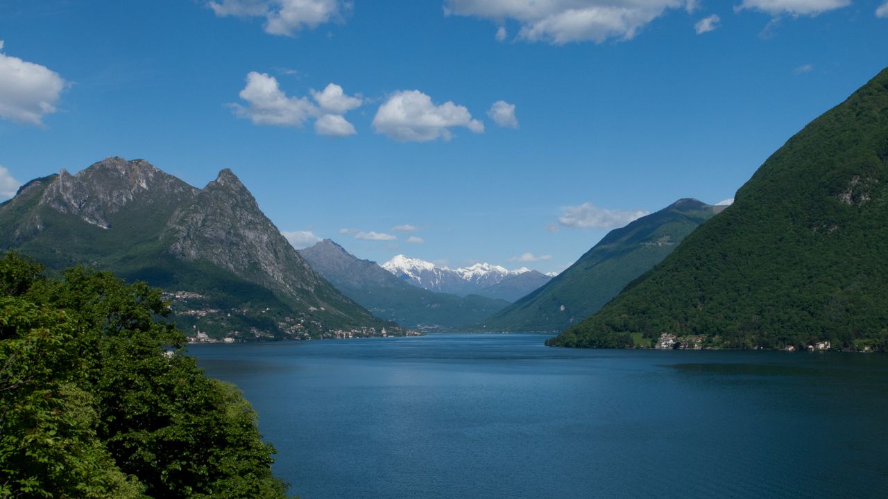 Wallpaper sea, trees, mountains, landscape