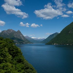 Preview wallpaper sea, trees, mountains, landscape