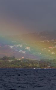 Preview wallpaper sea, trees, rainbow, houses