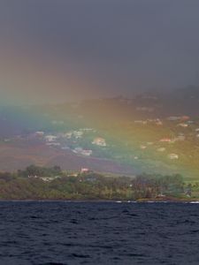 Preview wallpaper sea, trees, rainbow, houses