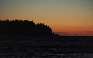 Preview wallpaper sea, trees, silhouettes, twilight, dark