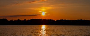 Preview wallpaper sea, trees, sunset, nature