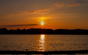 Preview wallpaper sea, trees, sunset, nature