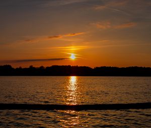 Preview wallpaper sea, trees, sunset, nature