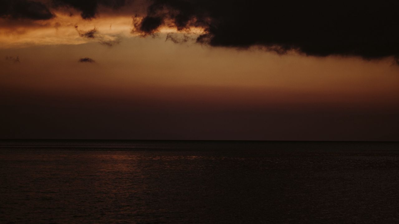Wallpaper sea, twilight, dark, horizon, clouds