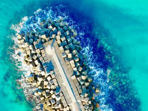 Preview wallpaper sea, view from above, pier, stones, australia