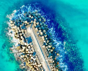 Preview wallpaper sea, view from above, pier, stones, australia