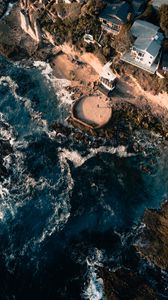 Preview wallpaper sea, view from above, swash, buildings