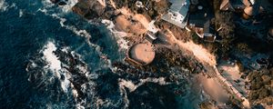 Preview wallpaper sea, view from above, swash, buildings