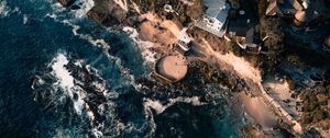 Preview wallpaper sea, view from above, swash, buildings