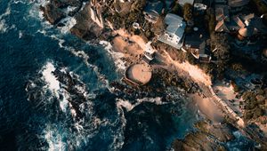 Preview wallpaper sea, view from above, swash, buildings