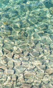 Preview wallpaper sea, water, bottom, stones, pebbles, glare