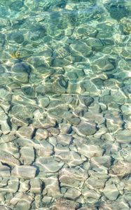 Preview wallpaper sea, water, bottom, stones, pebbles, glare