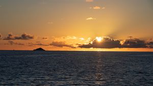 Preview wallpaper sea, water, clouds, sun, sunset