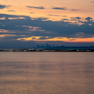 Preview wallpaper sea, water, clouds, horizon, twilight, landscape