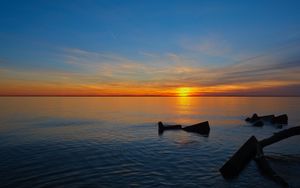 Preview wallpaper sea, water, horizon, sunset, dark