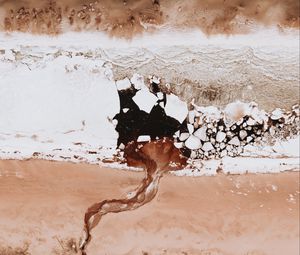 Preview wallpaper sea, water, ice, cranny, beach, aerial view