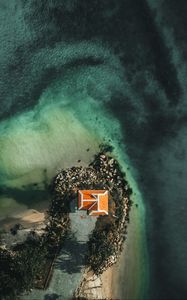 Preview wallpaper sea, water, island, house, aerial view