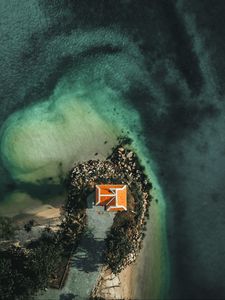 Preview wallpaper sea, water, island, house, aerial view