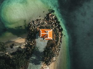 Preview wallpaper sea, water, island, house, aerial view