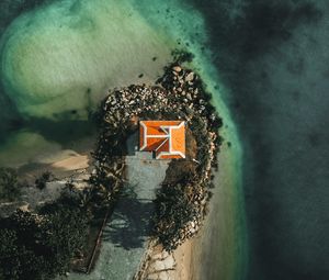 Preview wallpaper sea, water, island, house, aerial view