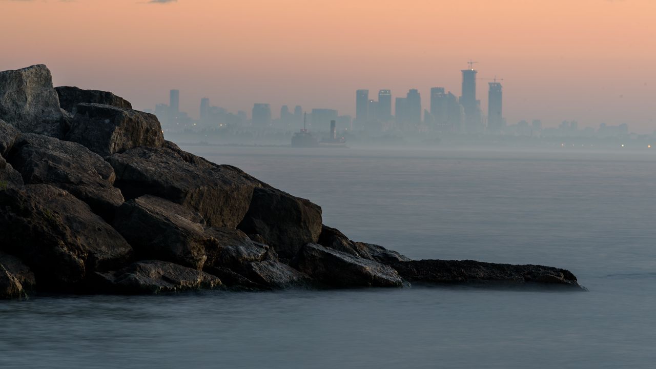 Wallpaper sea, water, rock, twilight, landscape
