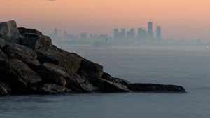Preview wallpaper sea, water, rock, twilight, landscape
