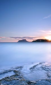 Preview wallpaper sea, water smooth surface, decline, sun