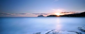 Preview wallpaper sea, water smooth surface, decline, sun