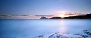 Preview wallpaper sea, water smooth surface, decline, sun