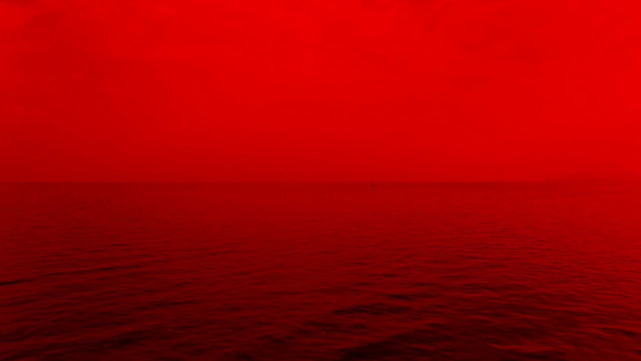 Wallpaper sea, water, waves, fog, red