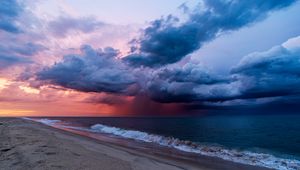 Preview wallpaper sea, wave, clouds, storm, shore, landscape