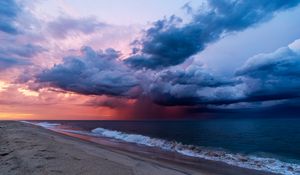 Preview wallpaper sea, wave, clouds, storm, shore, landscape