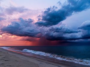 Preview wallpaper sea, wave, clouds, storm, shore, landscape